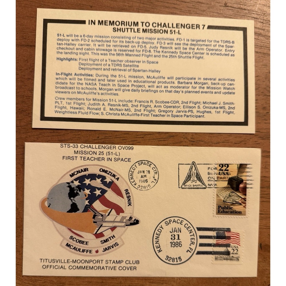 STS-33 CHALLENGER( 51-L) First Teacher In Space Titusville-Moonport Stamp Club